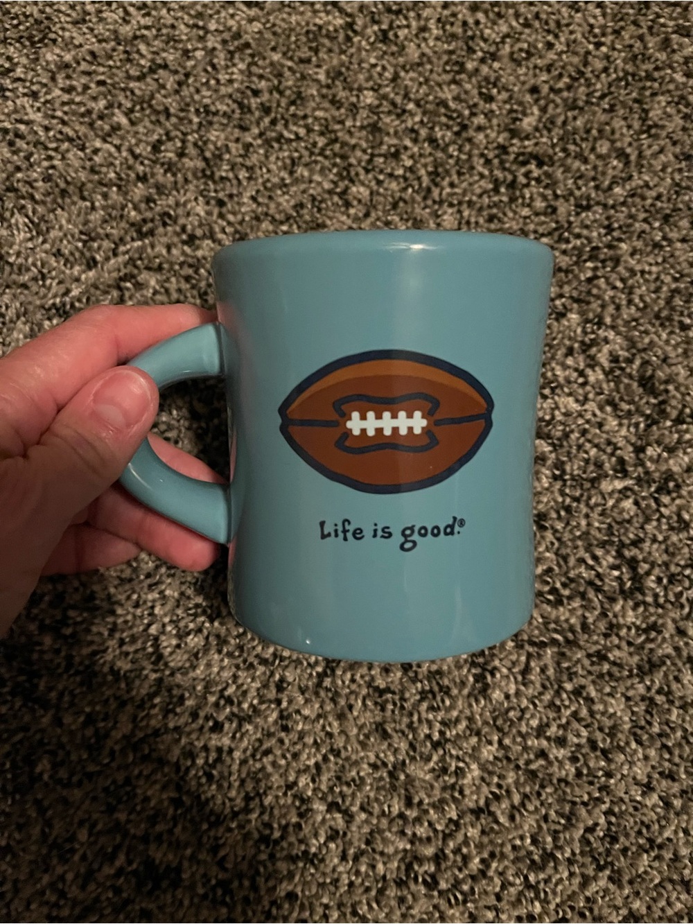 Life is Good football mug